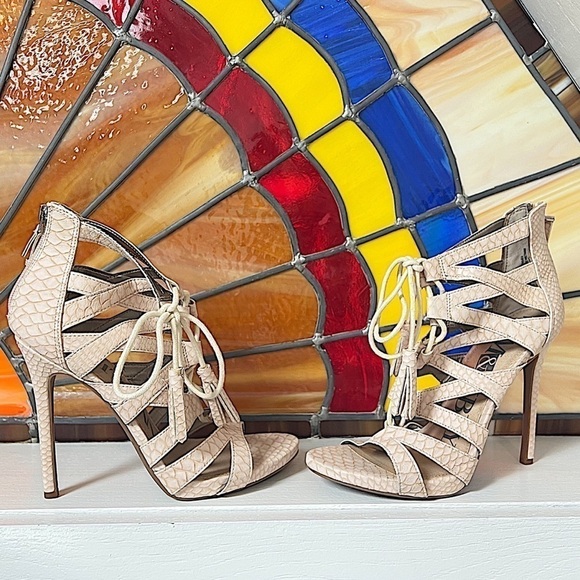 Sam & Libby cream open toe lace up sandals high… - Picture 6 of 12